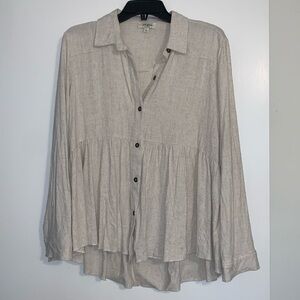 Linen Button Down Babydoll Tunic Top by Umgee
